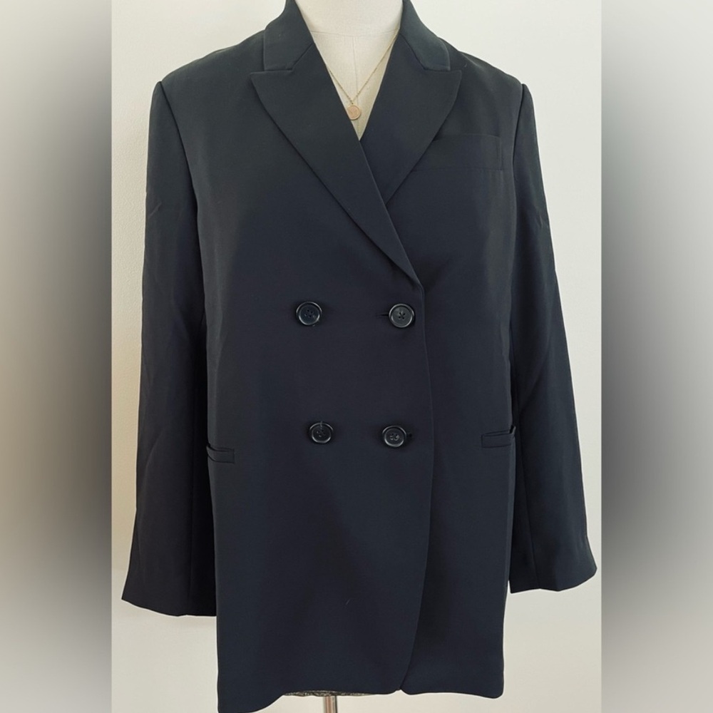 Quince | Stretch Crepe Double-Breasted Blazer, Black | Women’s XL